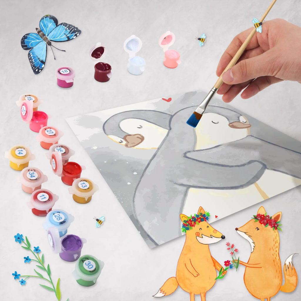 Malowanie według numerów odcięty Pingwiny przytulanie Motiv Miłość, partner, przyjaciel, przyjaciółka, mąż, żona, wesele, zaręczyny, prośba o rękę, prezent miłosny, rocznica, dzień ślubu