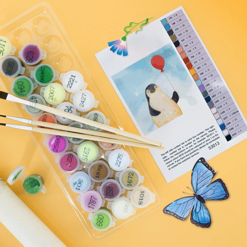 Paint by Numbers cut off Penguin balloon Motiv Ausmalbild, Malen nach Zahlen, Kunstwerk, Pinguin, Neustart, Motivation, Tagträume, Geschenk Freundin, Luftballon, Lebenslust, Glück, neues Leben, Liebe, beste Freundin, Pinguine, Geschenkidee