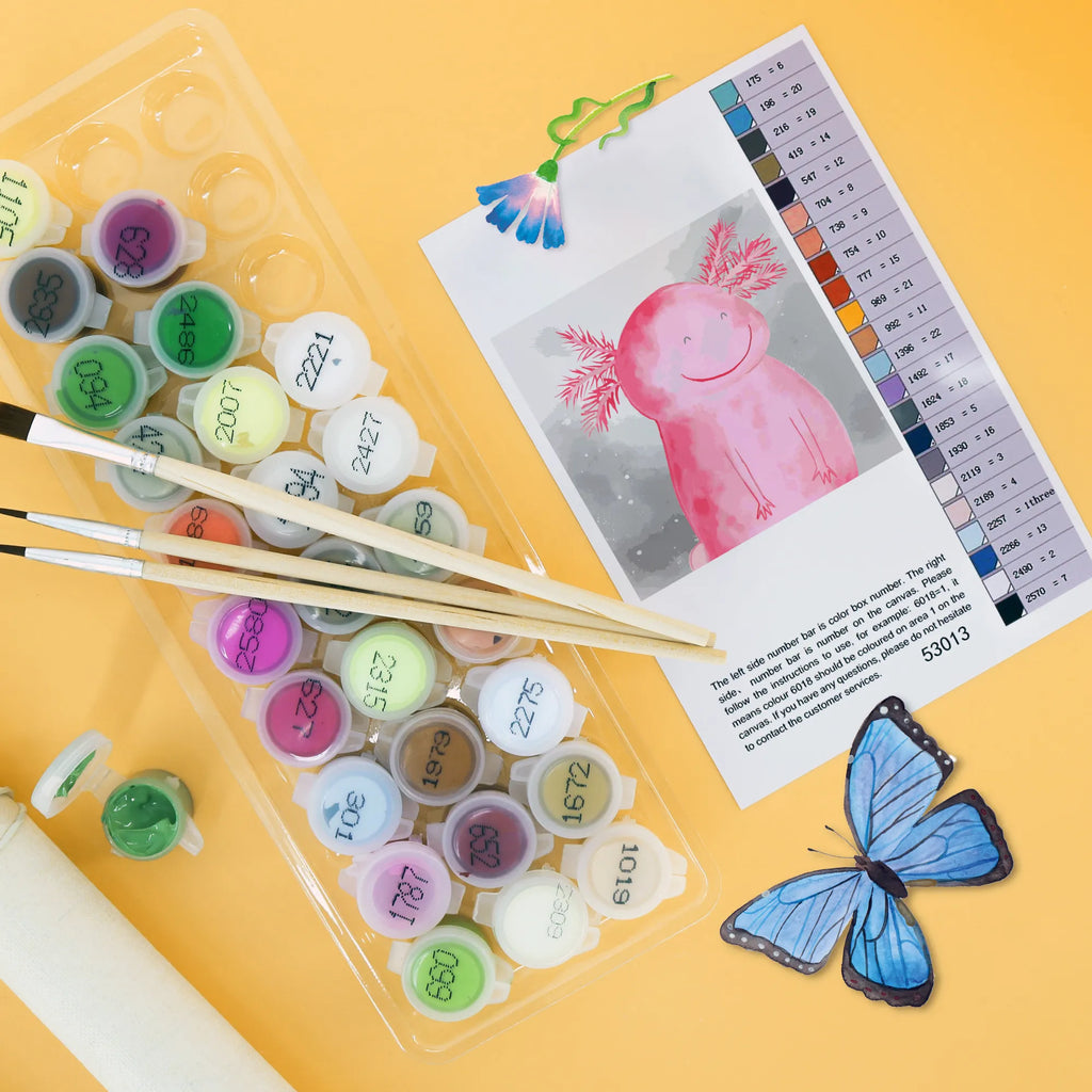 Malowanie według numerów odcięty Aksolotl Szczęśliwy Motiv Malen nach Zahlen, Bastelidee, Kreativität, Baseln, Ausmalbild, DIY, Malen, Kunstwerk, Künstler, Axolotl, Molch, Motivation, Lurche, gute Laune, Schwanzlurch, Axolot, Lurch