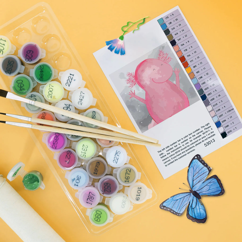 Paint by Numbers cut off axolotl Hooray Motiv leinwand malset, Malen nach Zahlen, zahlenbilder, diy set, malen nach zahlen set, kreativ set, malset, Molch, Axolotl, Zufriedenheit, Motivation, Fröhlich, Schwanzlurch, Freude, Axolot, Lurch, Spaß, Lurche