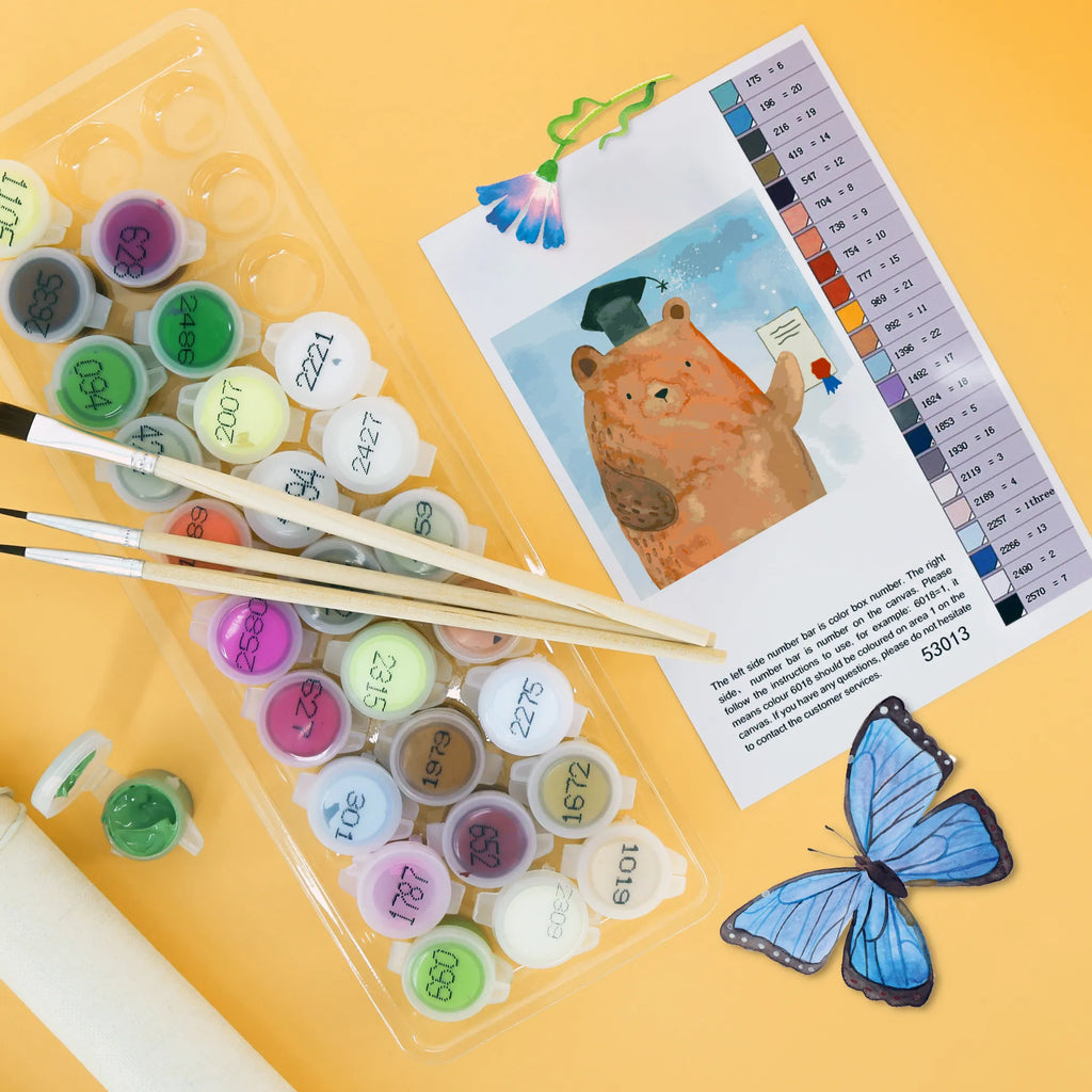 Malen nach Zahlen Bär Prüfung Motiv kreativ set, malset, zahlenbilder, Malen nach Zahlen, malen nach zahlen set, diy set, leinwand malset, Teddybär, Bär, Teddy, Abschluss, Prüfung Bestanden, Prüfungen, Abschlusszeugnis, Zeugnis, Abitur