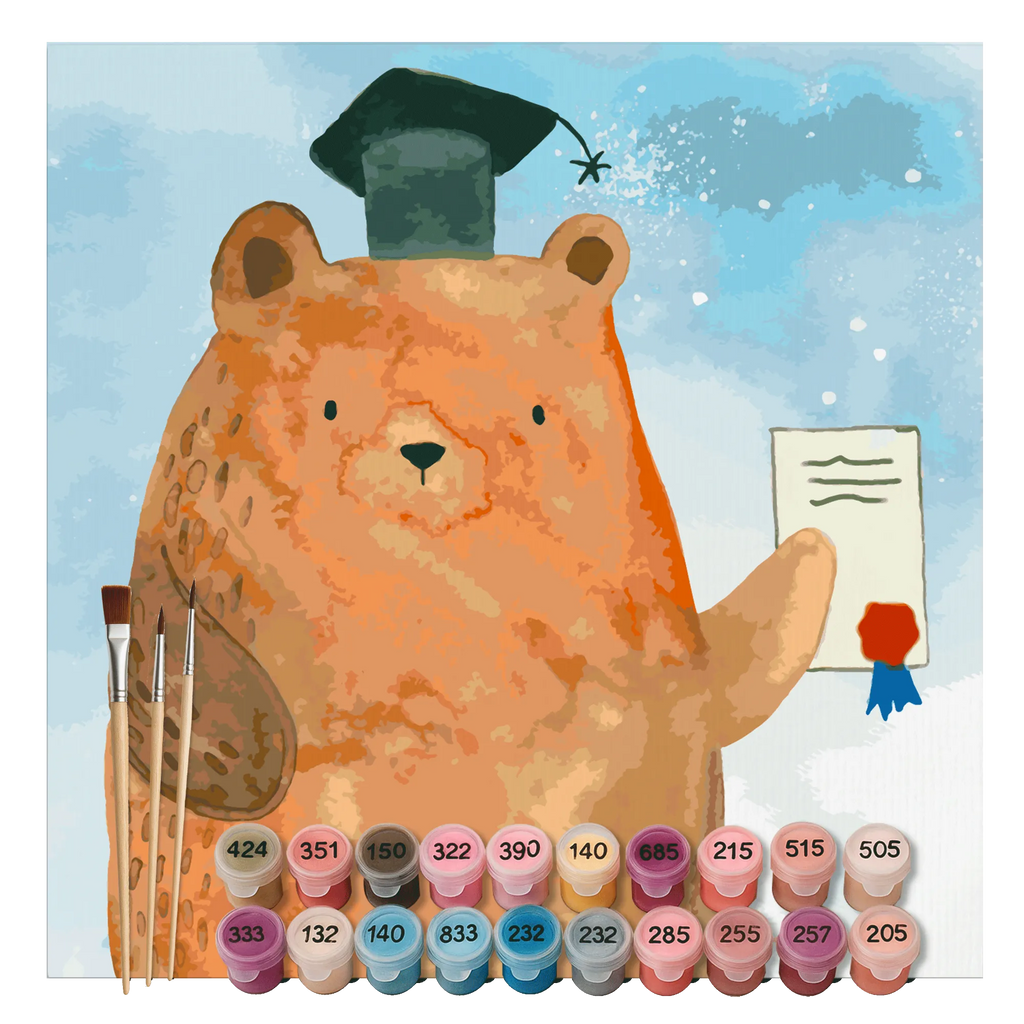 Malen nach Zahlen Bär Prüfung Motiv kreativ set, malset, zahlenbilder, Malen nach Zahlen, malen nach zahlen set, diy set, leinwand malset, Teddybär, Bär, Teddy, Abschluss, Prüfung Bestanden, Prüfungen, Abschlusszeugnis, Zeugnis, Abitur