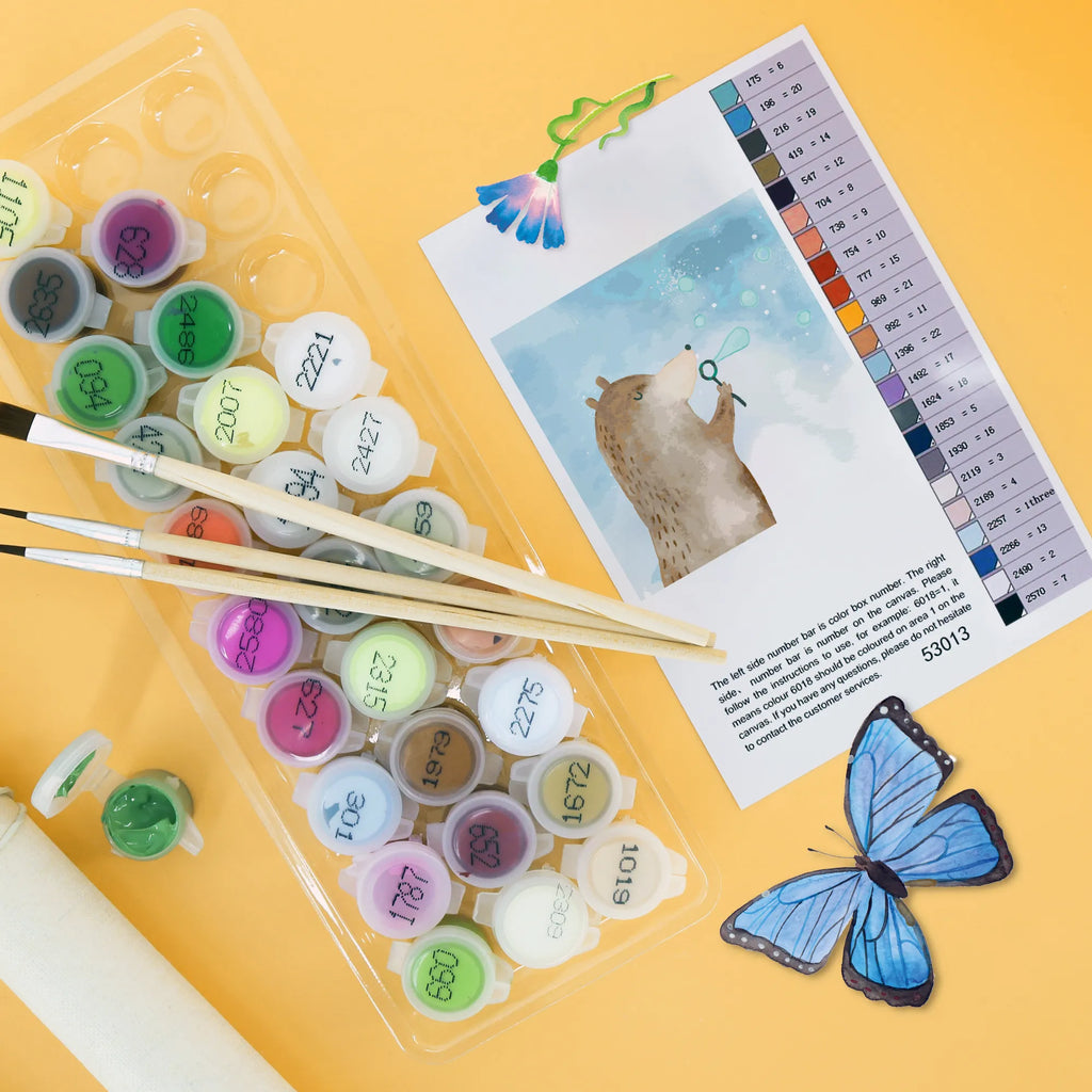 Malen nach Zahlen Bär Seifenblasen Motiv leinwand malset, malen nach zahlen set, zahlenbilder, diy set, malset, kreativ set, Malen nach Zahlen, Teddybär, Bär, Teddy, Seifenblasen Bär Lustig Sein Glücklich Traurig Happy