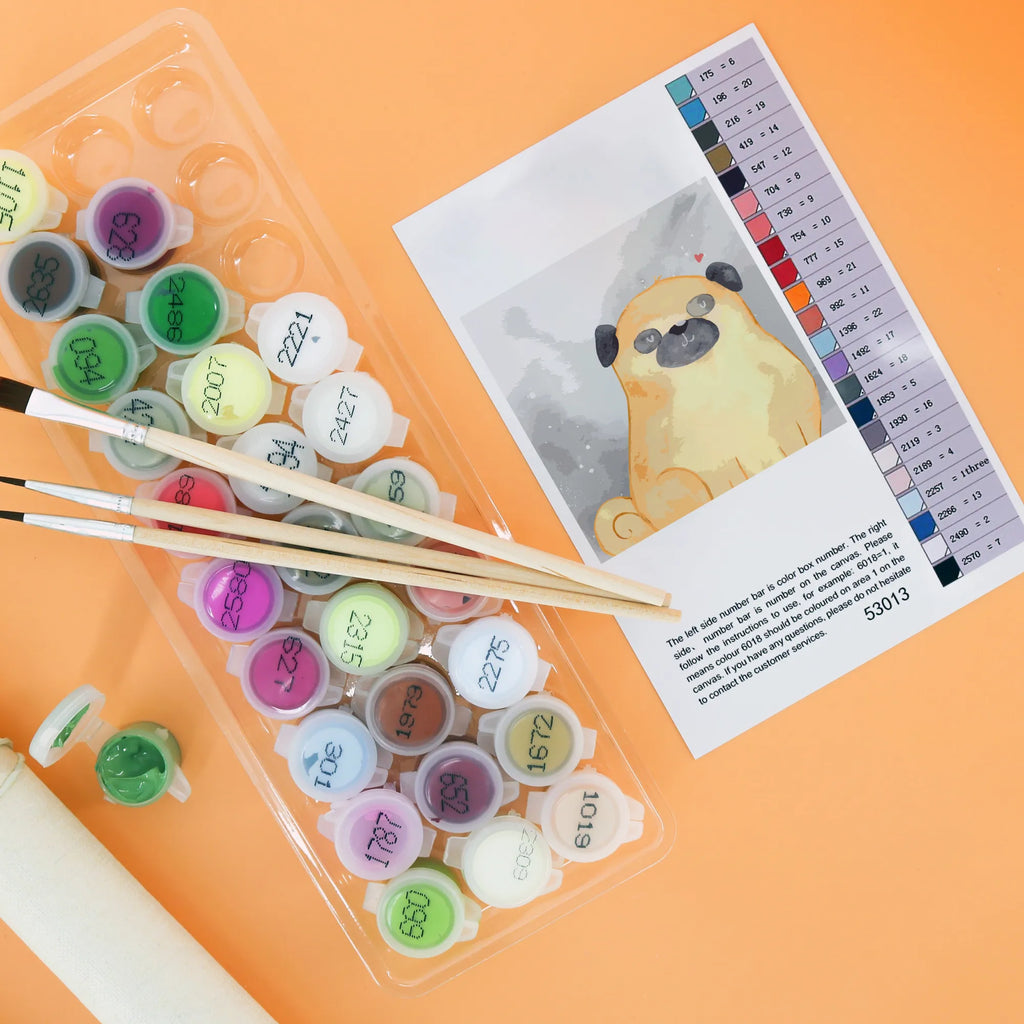 Malowanie według numerów odcięty Mops Motiv DIY, Ausmalbild, Bastelidee, Malen, Malen nach Zahlen, Kreativität, Baseln, Künstler, Kunstwerk, Hund, Hundemotiv, Haustier, Hunderasse, Tierliebhaber, Hundebesitzer, Sprüche, Liebe, Hundeliebe, Mops