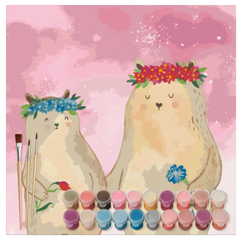 Malowanie według numerów odcięty Niedźwiedzie z wianuszkiem Motiv Rodzina, Dzień Ojca, Dzień Matki, brat, siostra, mama, tata, babcia, dziadek