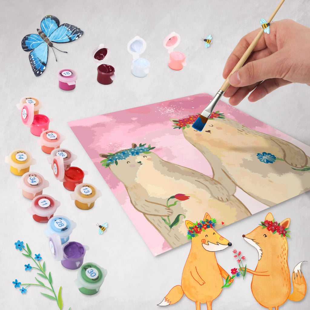 Malowanie według numerów odcięty Niedźwiedzie z wianuszkiem Motiv Rodzina, Dzień Ojca, Dzień Matki, brat, siostra, mama, tata, babcia, dziadek