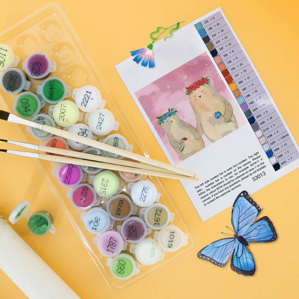 Malowanie według numerów odcięty Niedźwiedzie z wianuszkiem Motiv Rodzina, Dzień Ojca, Dzień Matki, brat, siostra, mama, tata, babcia, dziadek