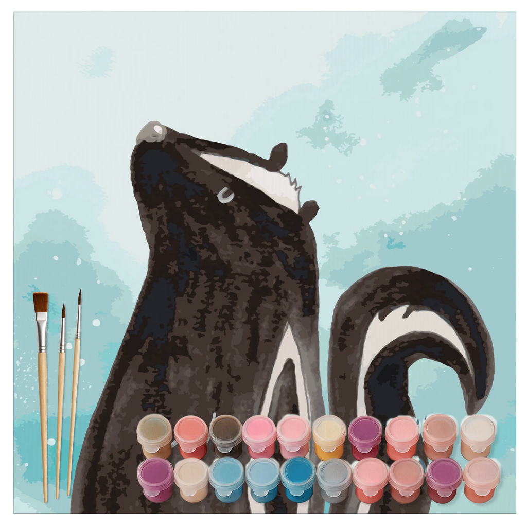 Malen nach Zahlen Stinktier Sitzen Motiv DIY, Künstler, Kreativität, Bastelidee, Malen, Baseln, Ausmalbild, Kunstwerk, Malen nach Zahlen, Stinktier, Skunk, Raubtier, Büro, Spruch, Stinker, Stinki, Besserwisser, Recht, Wildtier