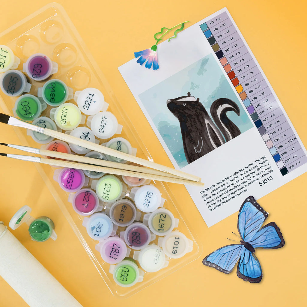 Malen nach Zahlen Stinktier Sitzen Motiv DIY, Künstler, Kreativität, Bastelidee, Malen, Baseln, Ausmalbild, Kunstwerk, Malen nach Zahlen, Stinktier, Skunk, Raubtier, Büro, Spruch, Stinker, Stinki, Besserwisser, Recht, Wildtier