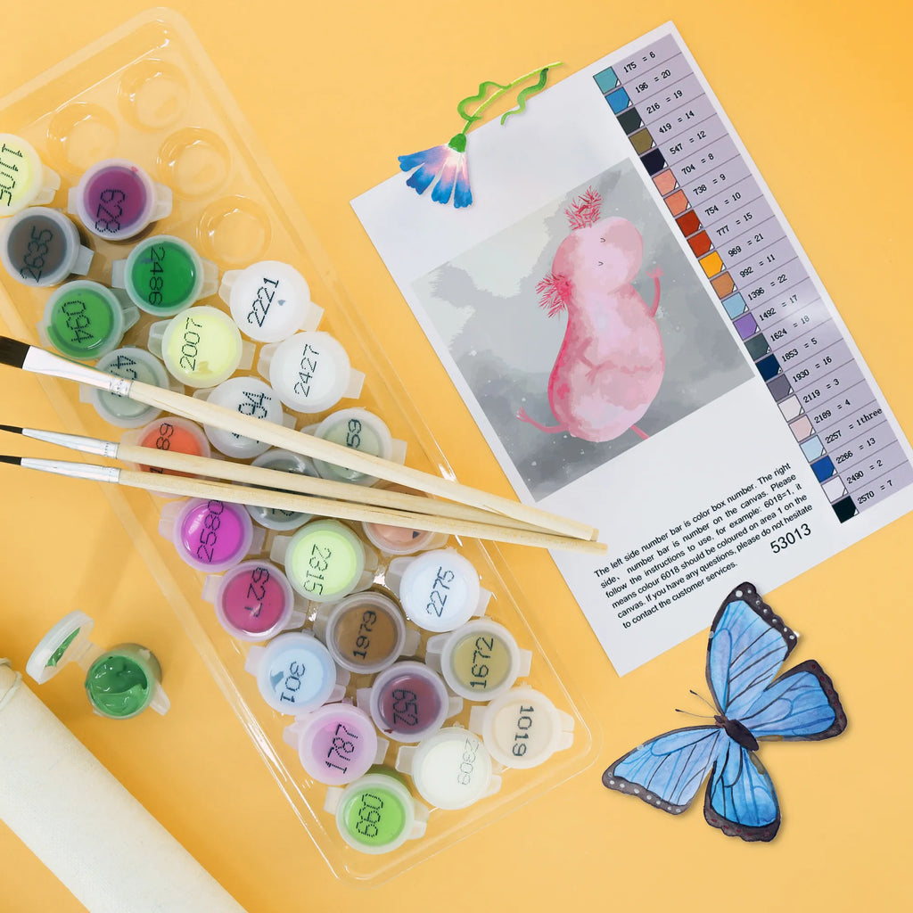 Malen nach Zahlen Axolotl Tanzen Motiv Ausmalbild, Malen, Kunstwerk, Kreativität, Künstler, Malen nach Zahlen, Bastelidee, Baseln, DIY, Axolotl, Molch, beste Freundin, Lurche, verrückt, Schwanzlurch, Lurch, Axolot, Sterne, Freundin, Dachschaden