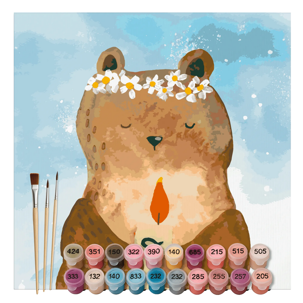 Paint by Numbers cut off bear communion Motiv DIY, Ausmalbild, Kreativität, Bastelidee, Malen nach Zahlen, Malen, Kunstwerk, Künstler, Baseln, Bär, Teddy, Teddybär, Taufkerze, Kommunion, Gottes Segen, katholisch