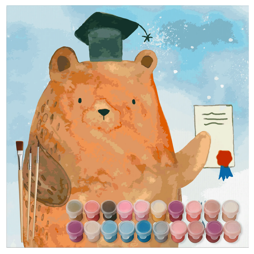 Malen nach Zahlen Bär Prüfung Motiv kreativ set, malset, zahlenbilder, Malen nach Zahlen, malen nach zahlen set, diy set, leinwand malset, Teddybär, Bär, Teddy, Abschluss, Prüfung Bestanden, Prüfungen, Abschlusszeugnis, Zeugnis, Abitur