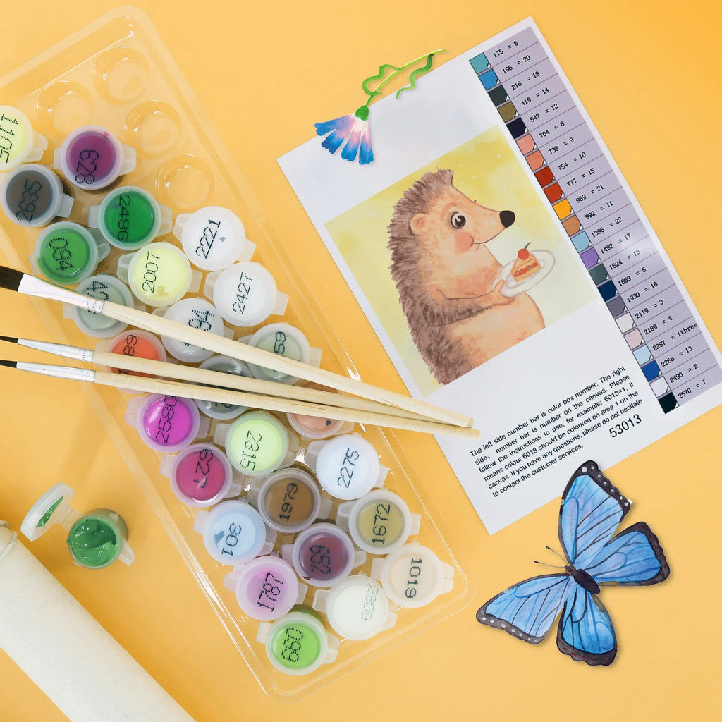 Malowanie według numerów odcięty jeż kawałek ciasta Motiv Baseln, Bastelidee, DIY, Ausmalbild, Malen, Kunstwerk, Kreativität, Malen nach Zahlen, Künstler, Tiermotive, Gute Laune, lustige Sprüche, Tiere, Kuchen backen, Geburtstagskuchen, Einladung Party, Torte, Essen Spruch, Kuchen, Igel, Backen Geschenk