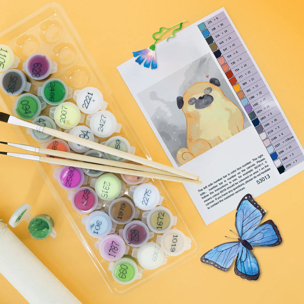 Malowanie według numerów odcięty Mops Motiv DIY, Ausmalbild, Bastelidee, Malen, Malen nach Zahlen, Kreativität, Baseln, Künstler, Kunstwerk, Hund, Hundemotiv, Haustier, Hunderasse, Tierliebhaber, Hundebesitzer, Sprüche, Liebe, Hundeliebe, Mops