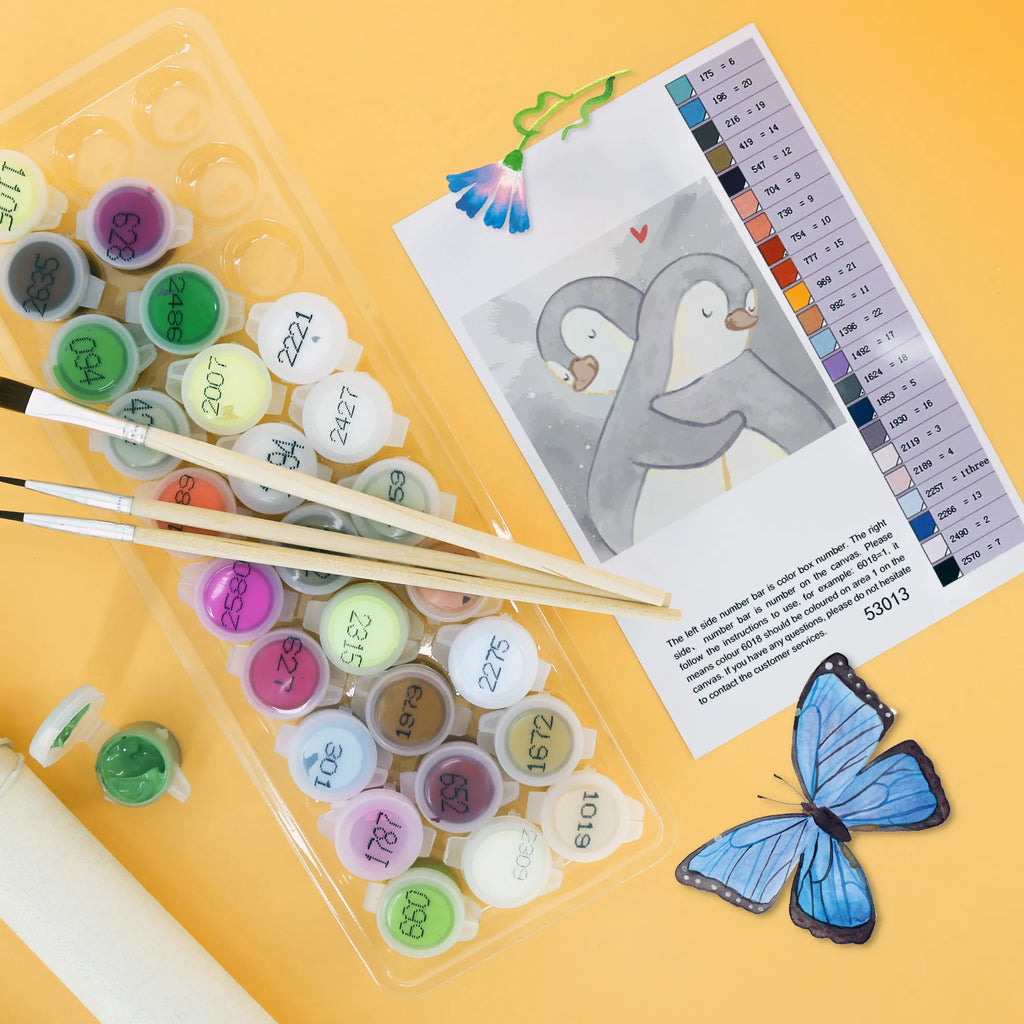 Malowanie według numerów odcięty Pingwiny przytulanie Motiv Miłość, partner, przyjaciel, przyjaciółka, mąż, żona, wesele, zaręczyny, prośba o rękę, prezent miłosny, rocznica, dzień ślubu