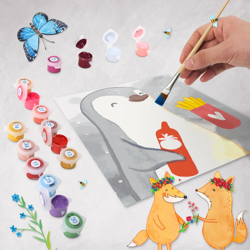 Malowanie według numerów odcięty pingwin frytki Motiv Miłość, partner, przyjaciel, przyjaciółka, mąż, żona, wesele, zaręczyny, prośba o rękę, prezent miłosny, rocznica, dzień ślubu