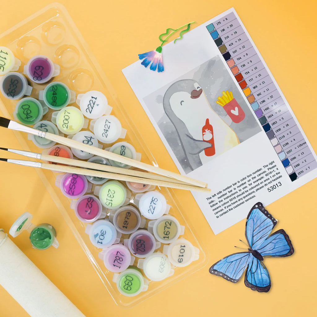 Malowanie według numerów odcięty pingwin frytki Motiv Miłość, partner, przyjaciel, przyjaciółka, mąż, żona, wesele, zaręczyny, prośba o rękę, prezent miłosny, rocznica, dzień ślubu