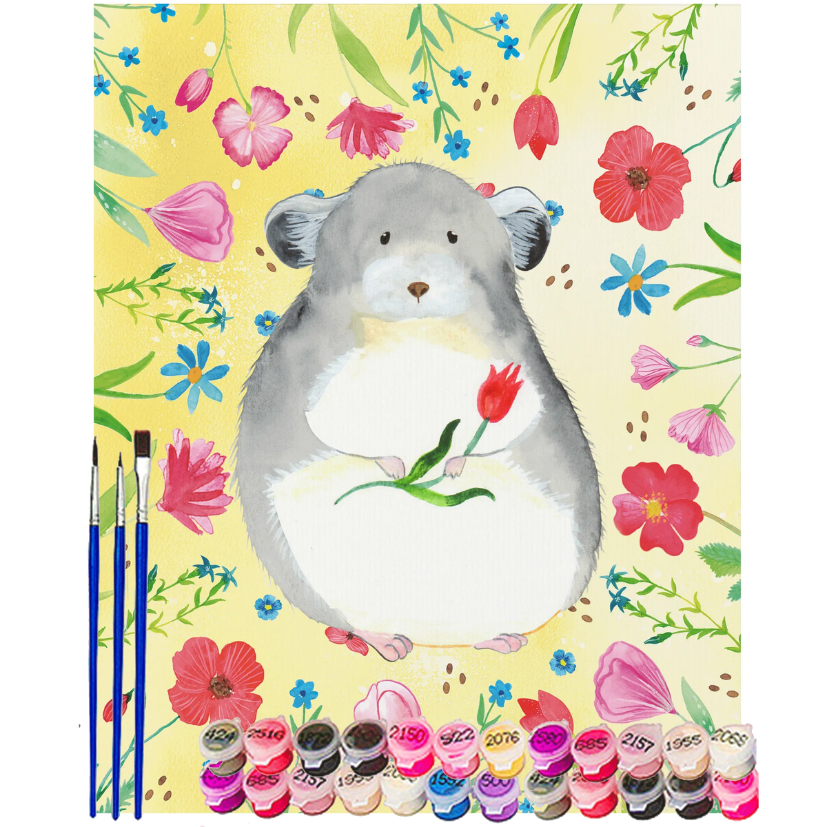 Paint by Numbers chinchilla flower cute, cute animal motives, hand drawn, funny sayings, small animals, good mood, special gifts, animal lover, gift ideas, card, gifts, heartache, office life, grief, being sad