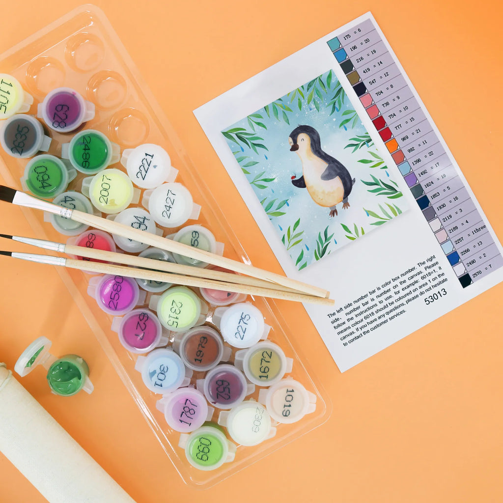 Paint by Numbers Penguin ladybug Baseln, Malen, DIY, Kreativität, Malen nach Zahlen, Ausmalbild, Bastelidee, Kunstwerk, Künstler, Pinguin, Wunder, Freude, Marienkäfer, Glück, Lebensfreude, Pinguine, Liebe