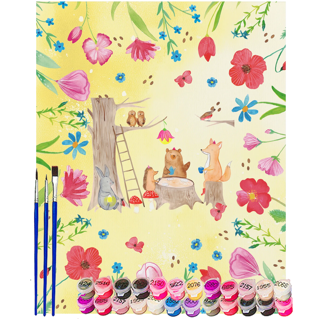 Paint by Numbers forest animals picnic Malen nach Zahlen, Kunstwerk, Ausmalbild, Tiermotive, Gute Laune, lustige Sprüche, Tiere, Fuchs, Igel, Wald, Picknick, Waldtiere, Hase, Eichhörnchen, Maus