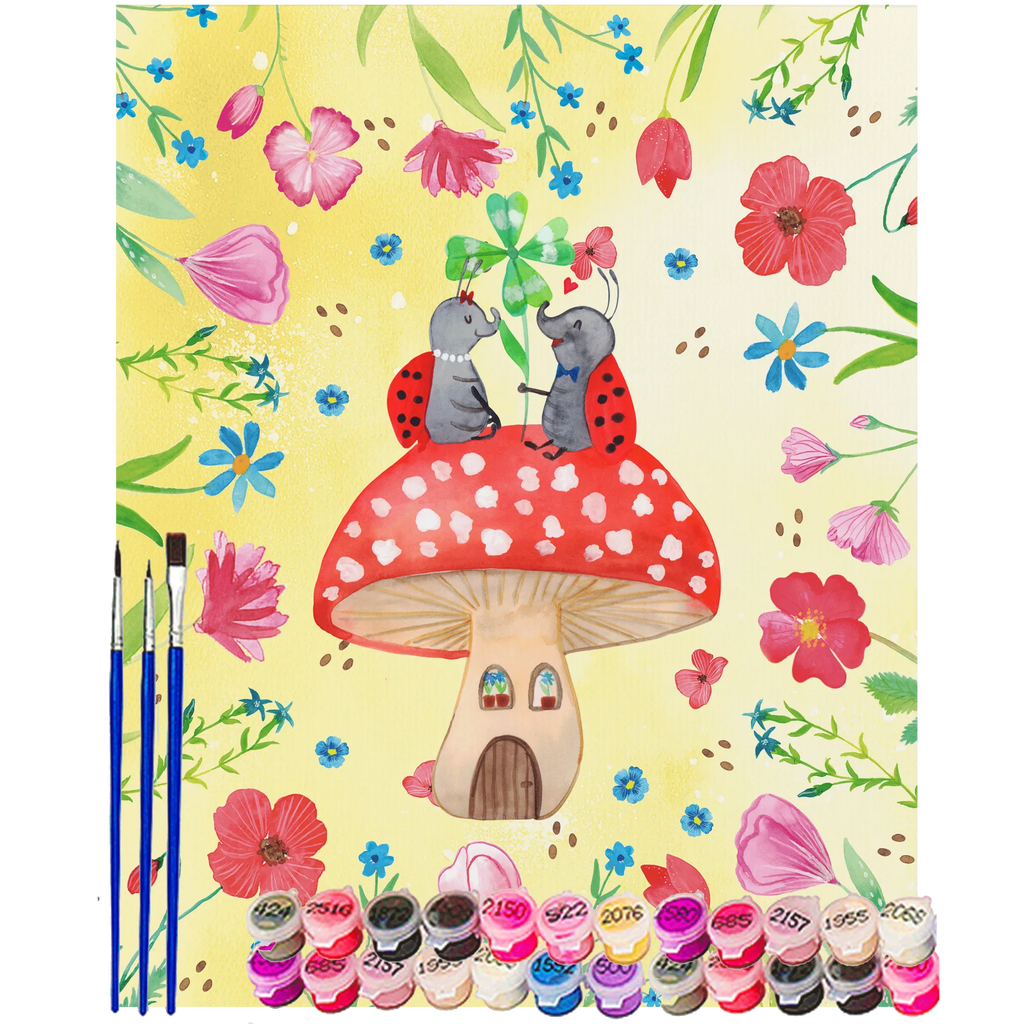 Paint by Numbers ladybug toadstool Künstler, Kunstwerk, Kreativität, Malen, DIY, Ausmalbild, Malen nach Zahlen, Baseln, Bastelidee, Tiermotive, Gute Laune, lustige Sprüche, Tiere, Wohnung, zuhause, Fliegenpilz, Haus, Marienkäfer, Fleigenpilzhaus