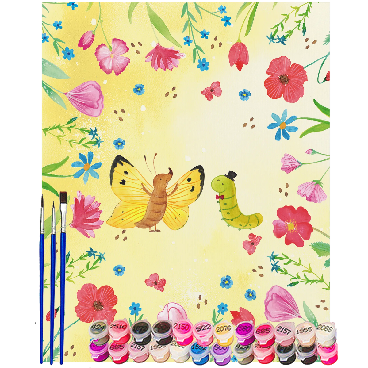 Paint by Numbers Caterpillar butterfly card, gift ideas, gifts, small animals, cute, cute animal motives, hand drawn, funny sayings, good mood, special gifts, animal lover, hat, butterfly, beauty, lemon butterfly, growing up, development, Caterpillar, cocoon