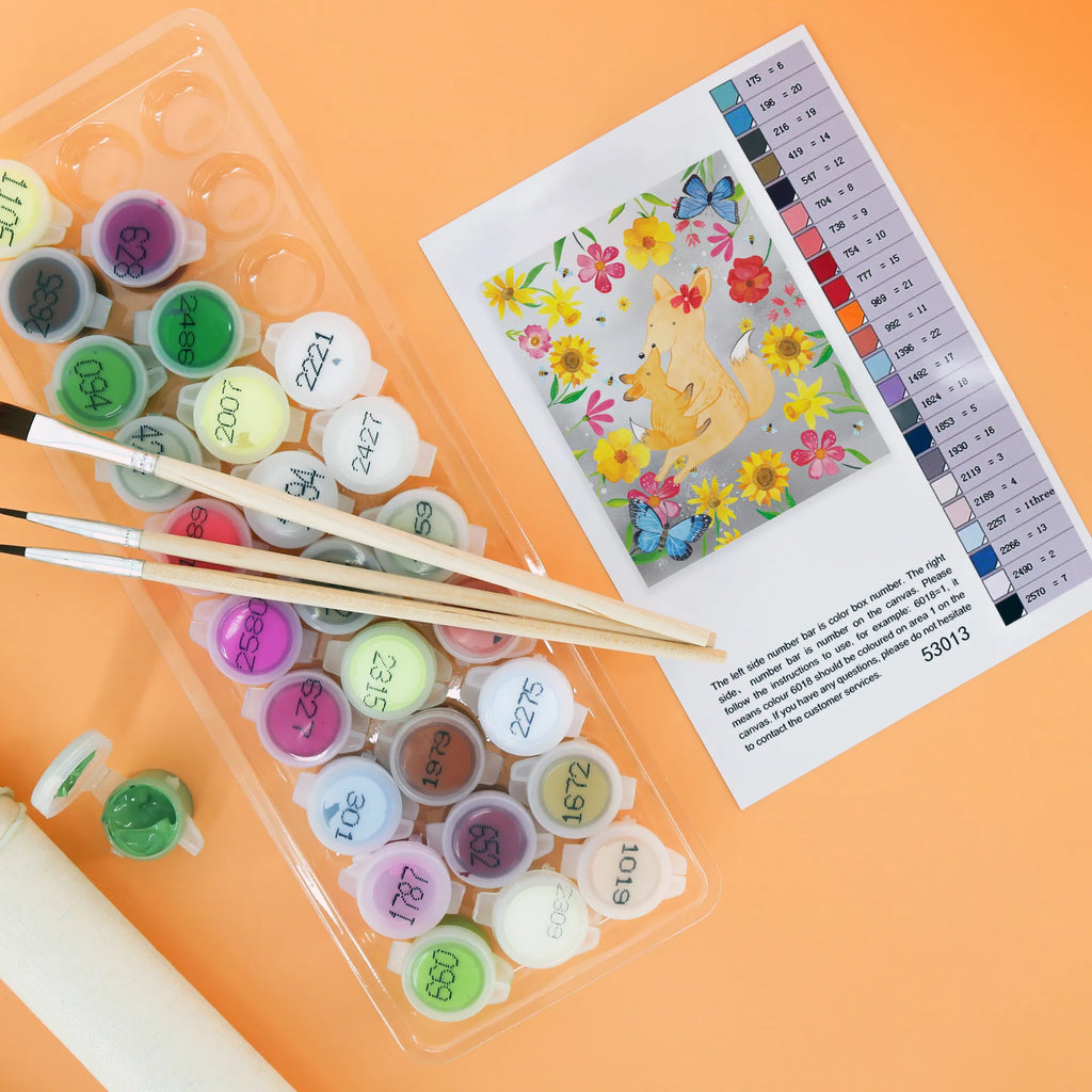 Paint by Numbers Fox mummy Kunstwerk, Malen nach Zahlen, Ausmalbild, Familie, Vatertag, Muttertag, Bruder, Schwester, Mama, Papa, Oma, Opa, Lieblingstochter, Tochter, Beste Tochter, Mutter, Geschenk