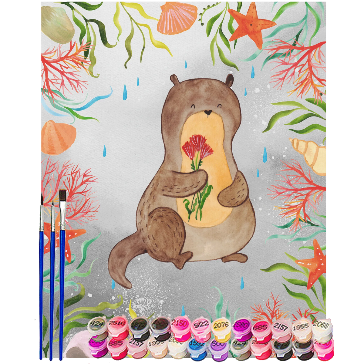 Paint by Numbers otter Bunch of flowers animal lover, marten, sea otter, European otter, water mammal, aquatic animal, baby otter, predator, water, otter gifts, gift ideas for animal lovers, animal, mammal, water animal, gifts for people in love, Otter Sea Otter Lake Otter