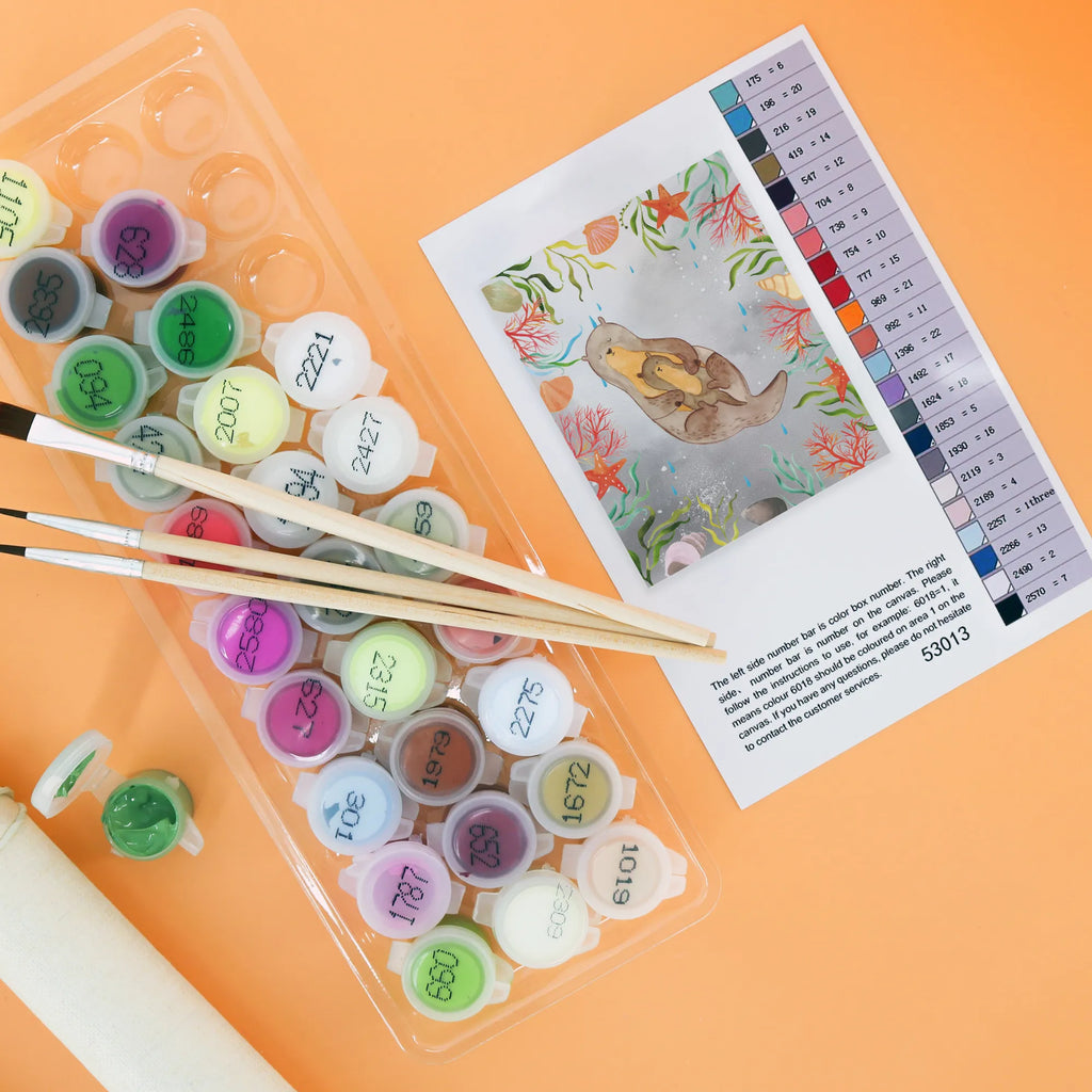 Paint by Numbers otter child Baseln, Kreativität, Künstler, Ausmalbild, Malen nach Zahlen, Malen, DIY, Bastelidee, Kunstwerk, Otter, Fischotter, Seeotter, Otter Seeotter See Otter