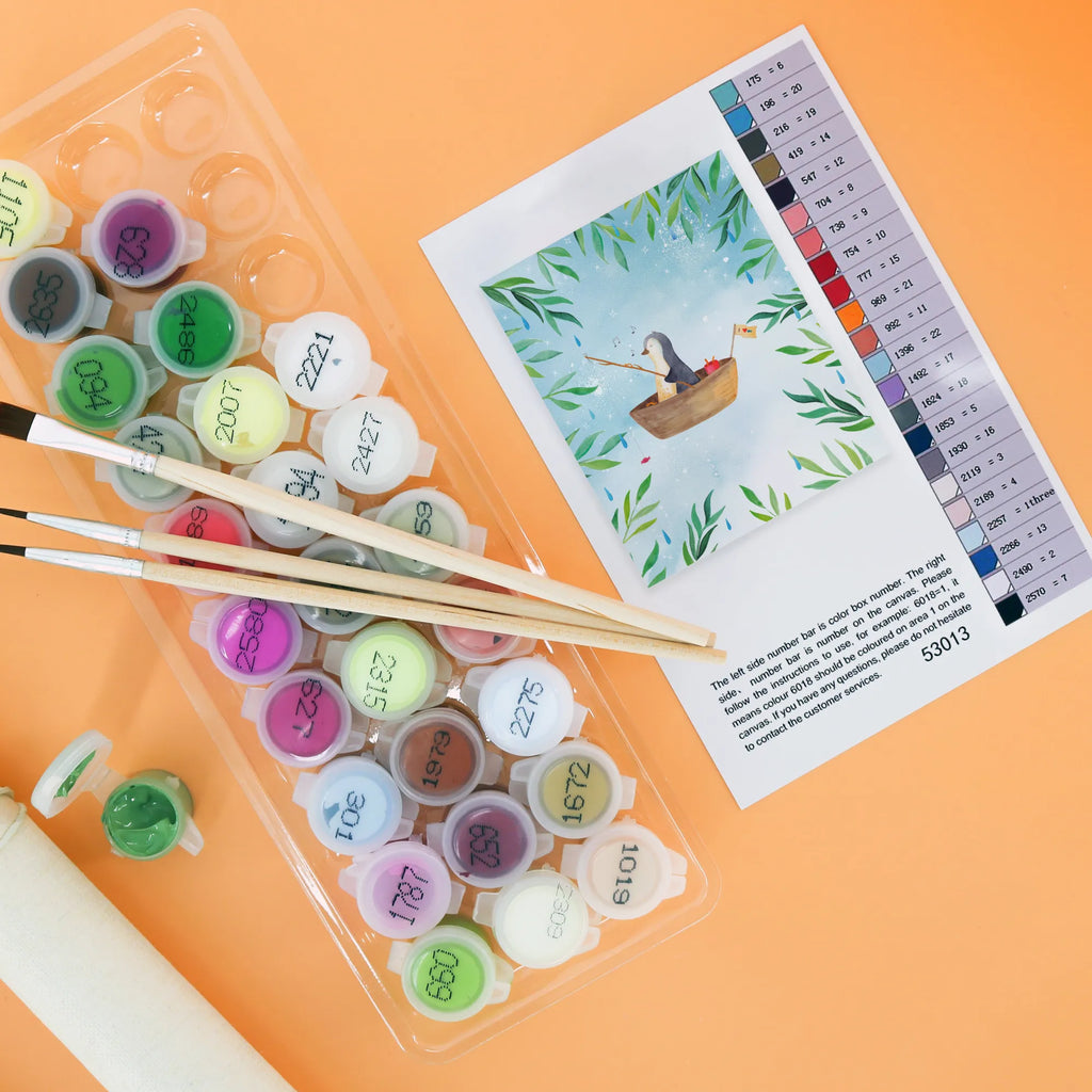 Paint by Numbers Penguin fishing boat Baseln, DIY, Ausmalbild, Malen nach Zahlen, Kreativität, Künstler, Kunstwerk, Malen, Bastelidee, Pinguin, Angelboot, Neustart, Boot, Trennung, Angeln, Neuanfang, Scheidung, Lebenslust, Leben, genießen, Pinguine, Motivation, Geschenkidee Liebeskummer