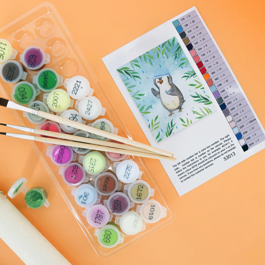 Paint by Numbers Penguin have a shower Kunstwerk, Künstler, Ausmalbild, DIY, Malen, Malen nach Zahlen, Baseln, Bastelidee, Kreativität, Pinguin, duschen, Pinguine, Motivation, Neuanfang, Neustart, Lebensmotto, glücklich sein, Dusche