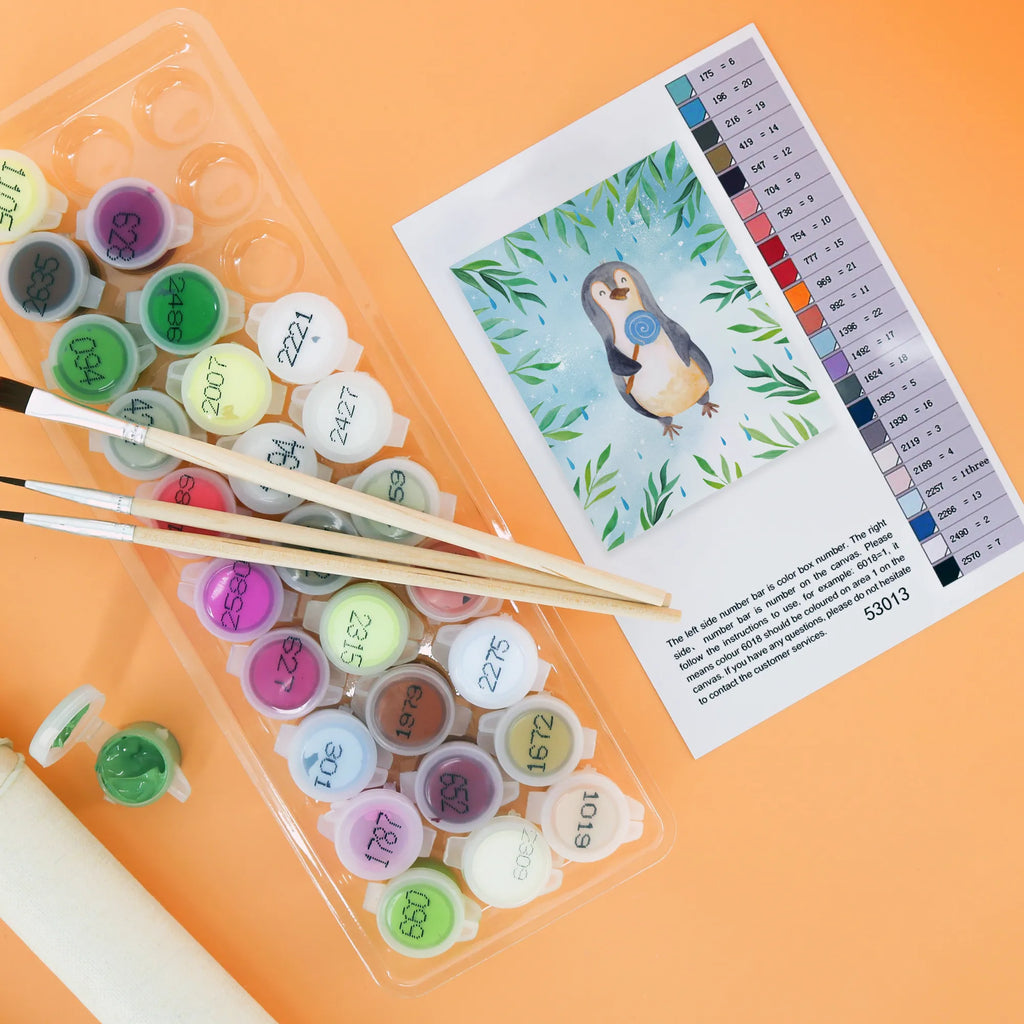 Paint by Numbers Penguin lollipop Bastelidee, Baseln, Malen nach Zahlen, Kreativität, Kunstwerk, Künstler, DIY, Ausmalbild, Malen, Pinguin, Ganove, Rebell, Süßigkeiten, Lolli, Pinguine, Blödsinn, Rabauke, Gauner, Spruch