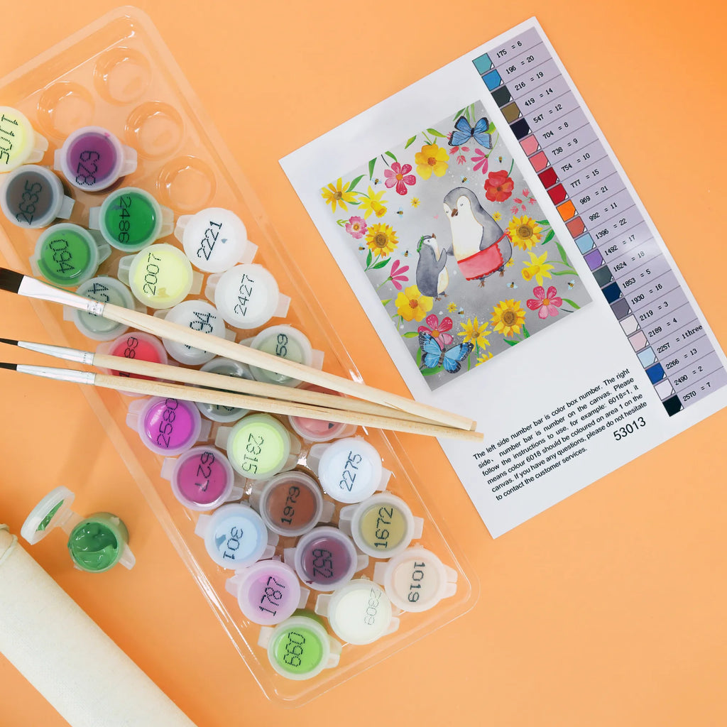 Malen nach Zahlen Pinguin mit Kind Kunstwerk, DIY, Malen, Ausmalbild, Künstler, Bastelidee, Kreativität, Malen nach Zahlen, Basteln, Muttertag, Papa, Mama, Vatertag, Bruder, Schwester, Familie, Opa, Oma, Mami, Geschenk, Mutter, Mutti, Geburststag