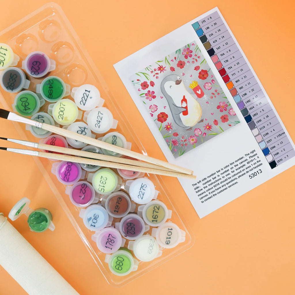 Malowanie według numerów pingwin frytki Miłość, partner, przyjaciel, przyjaciółka, mąż, żona, wesele, zaręczyny, prośba o rękę, prezent miłosny, rocznica, dzień ślubu