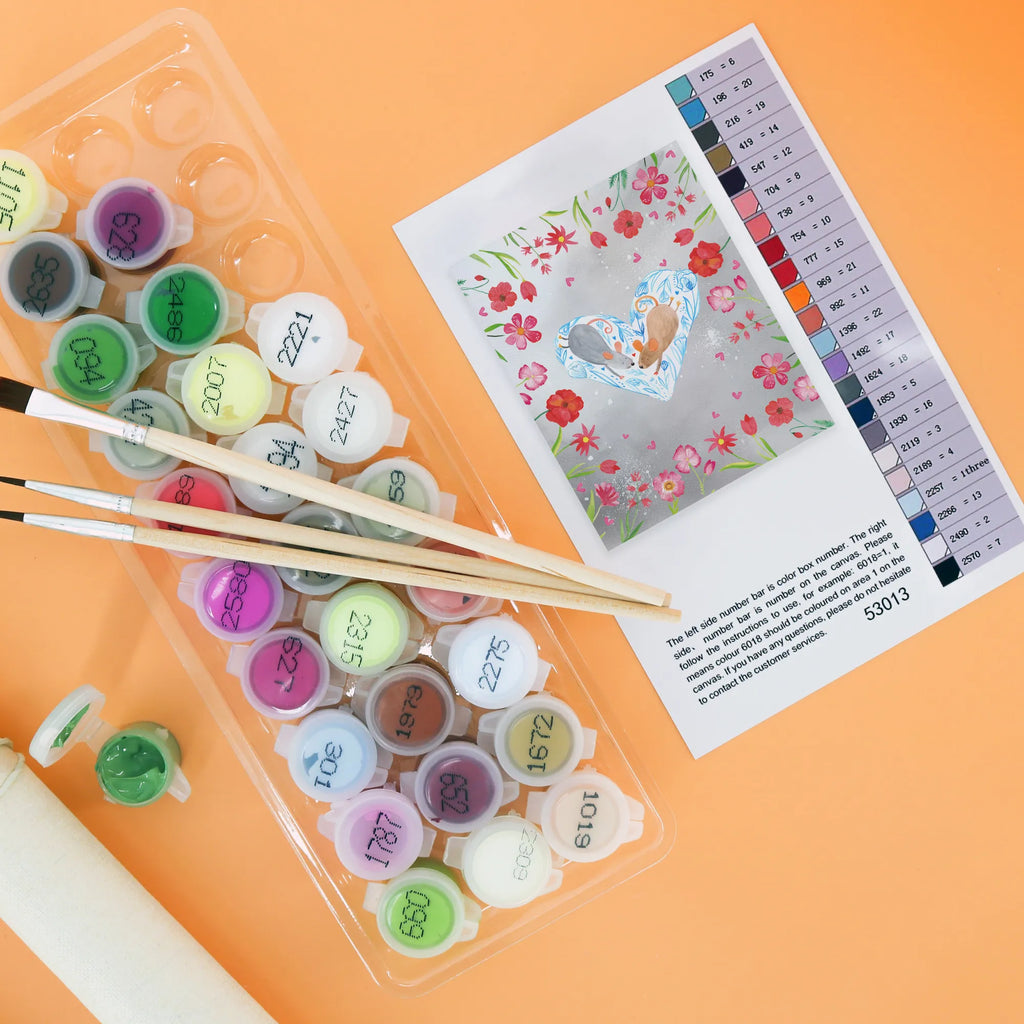 Paint by Numbers Mice heart Kreativität, Kunstwerk, Bastelidee, Baseln, Künstler, Ausmalbild, DIY, Malen, Malen nach Zahlen, Liebe, Partner, Freund, Freundin, Ehemann, Ehefrau, Heiraten, Verlobung, Heiratsantrag, Liebesgeschenk, Jahrestag, Hocheitstag, Maus, Liebesbeweis, Mäuse, Hochzeit, Love, Liebesbotschaft, Geschenk für zwei, Gemeinsamkeit, Lieblingsmensch