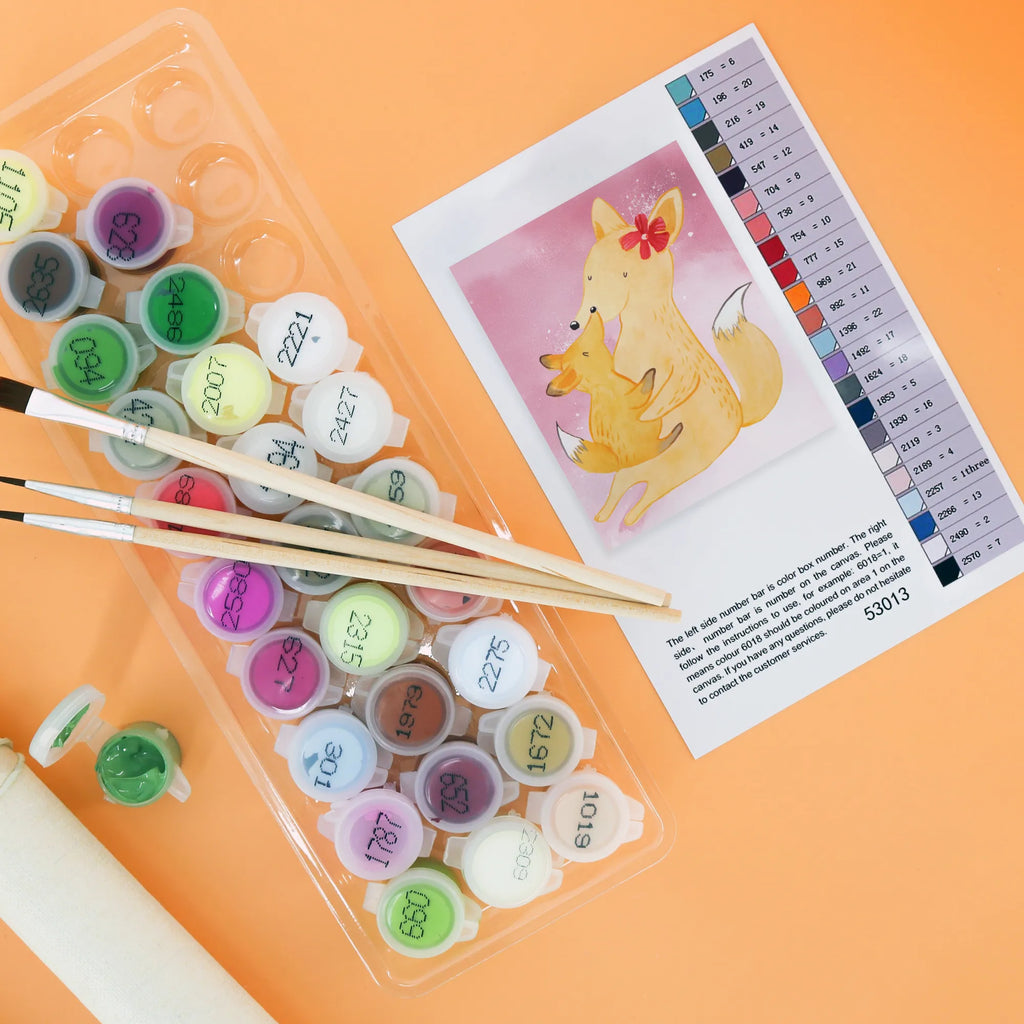 Paint by Numbers Fox mummy Kunstwerk, Malen nach Zahlen, Ausmalbild, Familie, Vatertag, Muttertag, Bruder, Schwester, Mama, Papa, Oma, Opa, Lieblingstochter, Tochter, Beste Tochter, Mutter, Geschenk