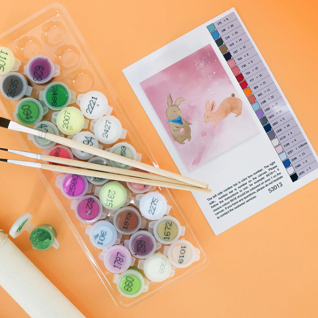 Paint by Numbers Bunnies with seashell Family, Father's Day, Mother's Day, brother, sister, Mom, Dad, best friend, girlfriend, collecting shells, BFF, girlfriends, shells, sea, best friends, rabbits