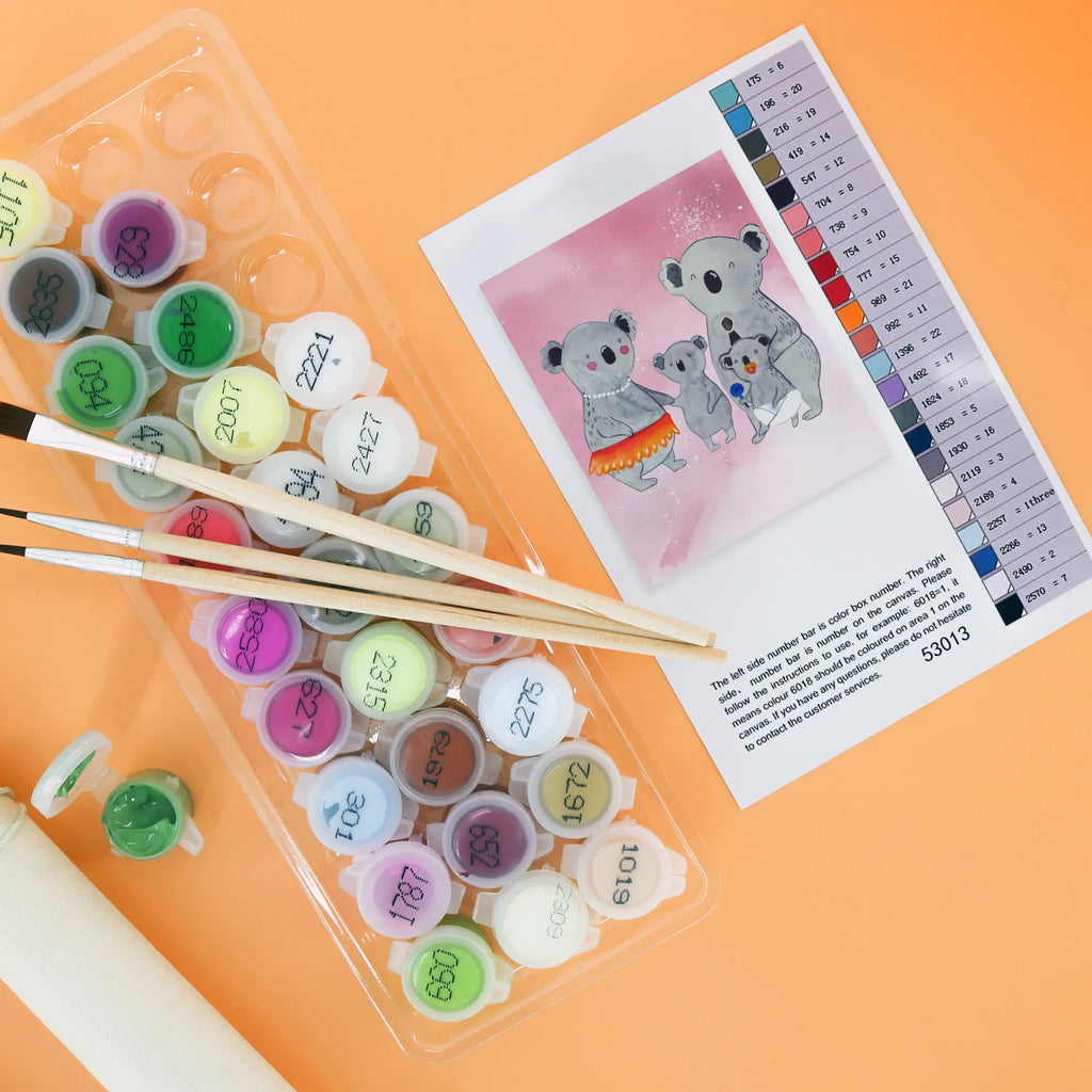 Malowanie według numerów Rodzina koali Rodzina, Dzień Ojca, Dzień Matki, brat, siostra, mama, tata, babcia, dziadek