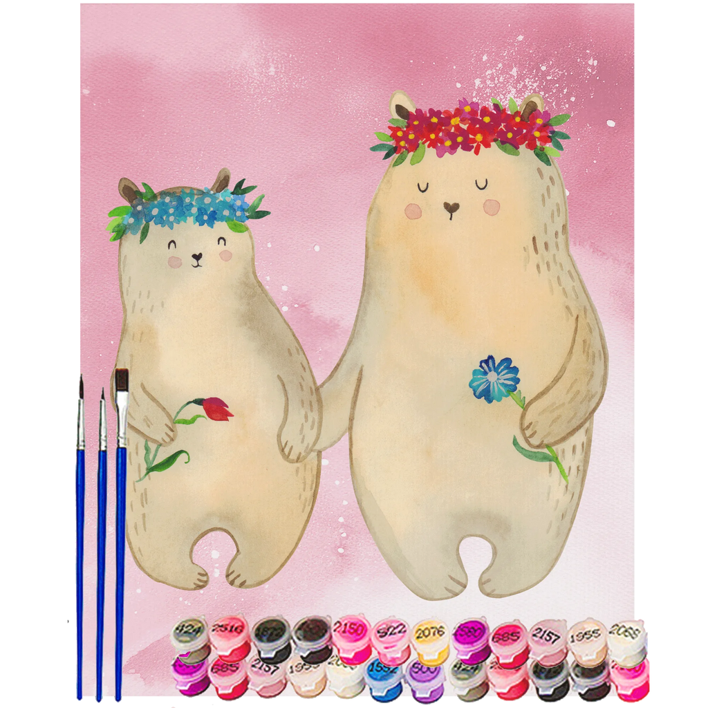 Malowanie według numerów Niedźwiedzie z wianuszkiem Rodzina, Dzień Ojca, Dzień Matki, brat, siostra, mama, tata, babcia, dziadek