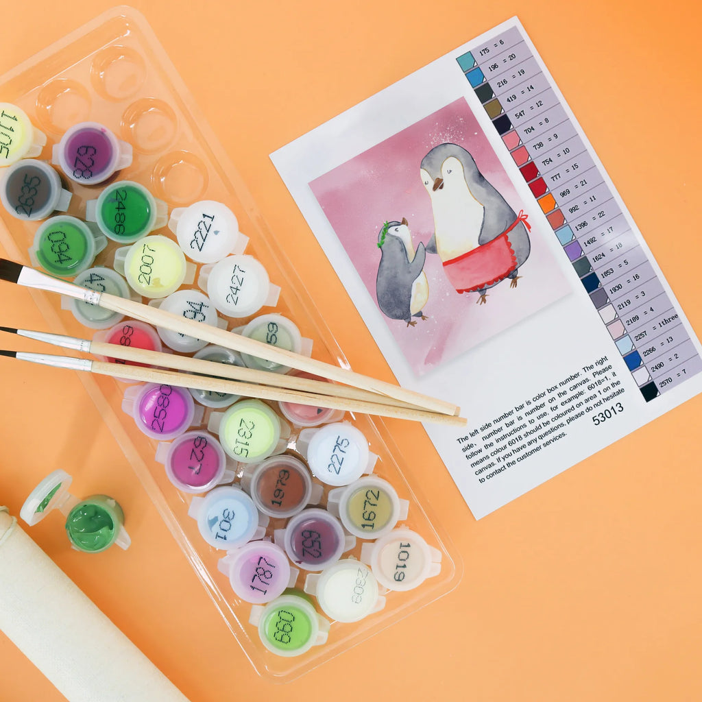 Malen nach Zahlen Pinguin mit Kind Kunstwerk, DIY, Malen, Ausmalbild, Künstler, Bastelidee, Kreativität, Malen nach Zahlen, Basteln, Muttertag, Papa, Mama, Vatertag, Bruder, Schwester, Familie, Opa, Oma, Mami, Geschenk, Mutter, Mutti, Geburststag