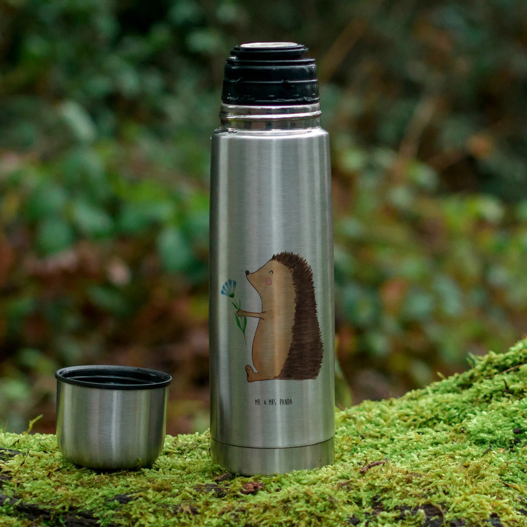 Thermos Flask Hedgehog Flower Thermoskanne, Tiermotive, Gute Laune, lustige Sprüche, Tiere, krank, Genesungswünsche, Krankenhaus, Gute Besserung, Krankheit, Igel, Besuch