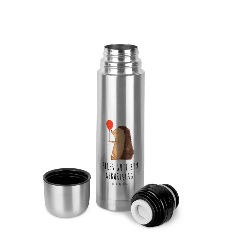 Thermos Flask Hedgehog balloon Thermoskanne, Tiermotive, Gute Laune, lustige Sprüche, Tiere, Geburtstagskind, Herzlichen Glückwunsch, Happy Birthday, Igel, Ballon, Geburtstag, Glückwunsch