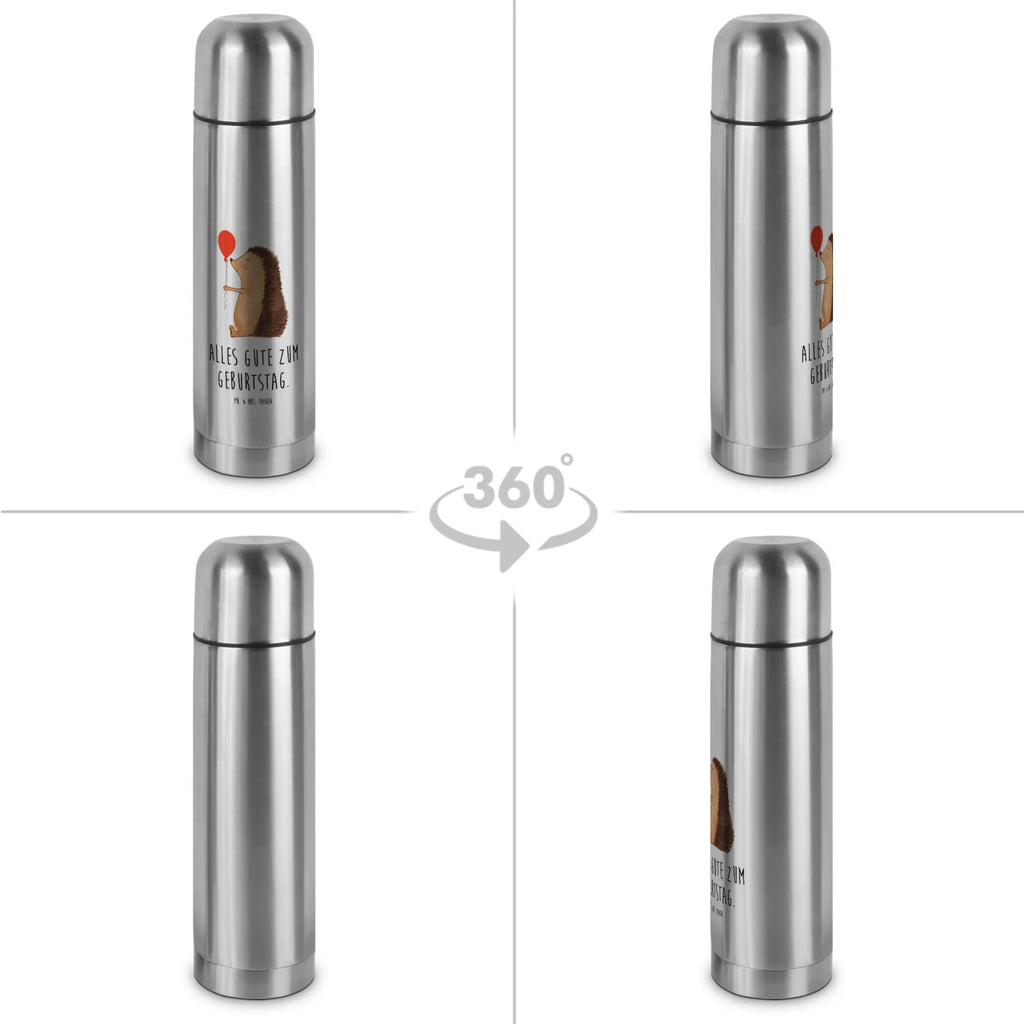 Thermos Flask Hedgehog balloon Thermoskanne, Tiermotive, Gute Laune, lustige Sprüche, Tiere, Geburtstagskind, Herzlichen Glückwunsch, Happy Birthday, Igel, Ballon, Geburtstag, Glückwunsch