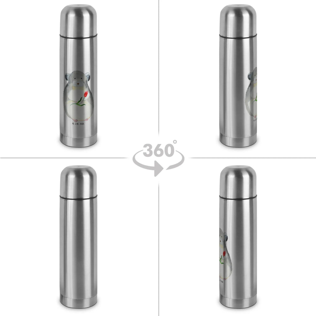 Thermos Flask chinchilla flower Thermoskanne, Tiermotive, Gute Laune, lustige Sprüche, Tiere, Depressionen, Chaos, traurig sein, Liebeskummer, Kummer, Büro, Chinchilla, Glücklichsein, Büroalltag, Chinchillas