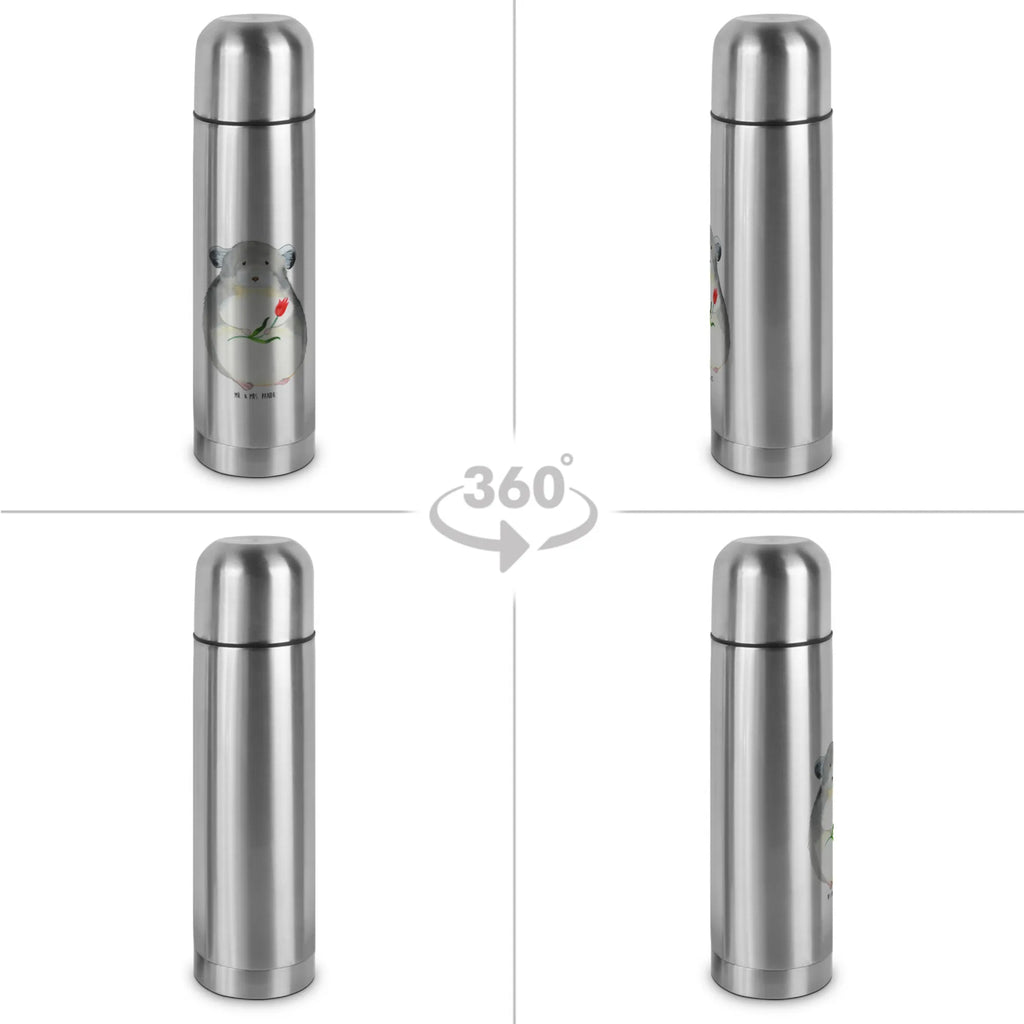 Thermos Flask chinchilla flower Thermoskanne, Tiermotive, Gute Laune, lustige Sprüche, Tiere, Depressionen, Chaos, traurig sein, Liebeskummer, Kummer, Büro, Chinchilla, Glücklichsein, Büroalltag, Chinchillas