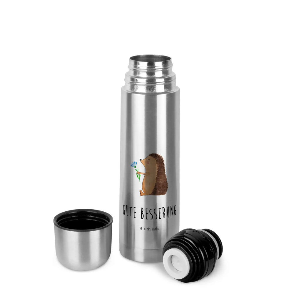 Thermos Flask Hedgehog Flower Thermoskanne, Tiermotive, Gute Laune, lustige Sprüche, Tiere, krank, Genesungswünsche, Krankenhaus, Gute Besserung, Krankheit, Igel, Besuch