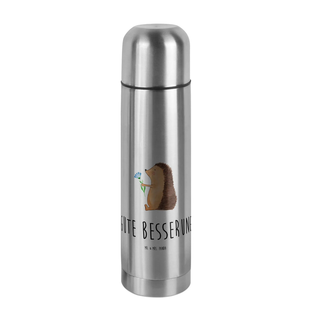 Thermos Flask Hedgehog Flower Thermoskanne, Tiermotive, Gute Laune, lustige Sprüche, Tiere, krank, Genesungswünsche, Krankenhaus, Gute Besserung, Krankheit, Igel, Besuch