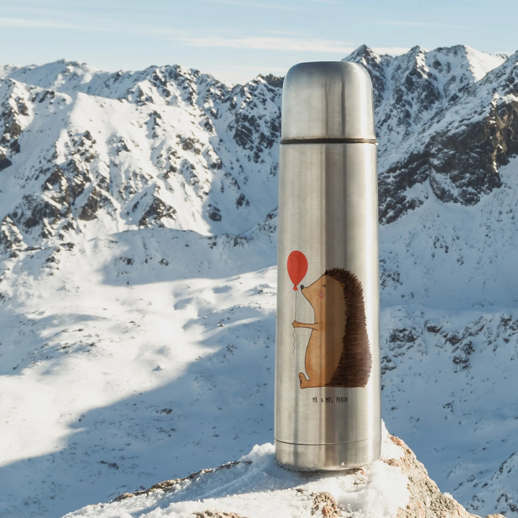 Thermos Flask Hedgehog balloon Thermoskanne, Tiermotive, Gute Laune, lustige Sprüche, Tiere, Geburtstagskind, Herzlichen Glückwunsch, Happy Birthday, Igel, Ballon, Geburtstag, Glückwunsch