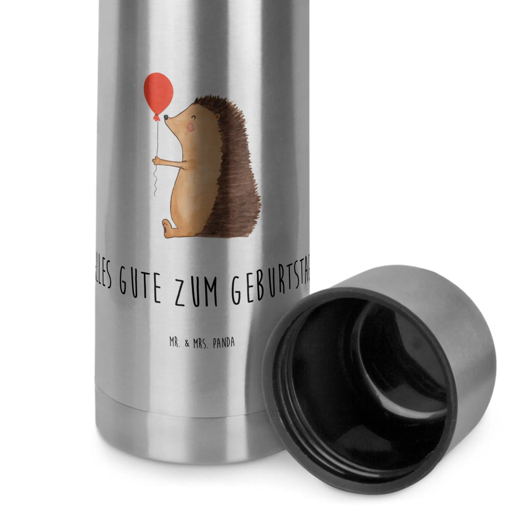 Thermos Flask Hedgehog balloon Thermoskanne, Tiermotive, Gute Laune, lustige Sprüche, Tiere, Geburtstagskind, Herzlichen Glückwunsch, Happy Birthday, Igel, Ballon, Geburtstag, Glückwunsch