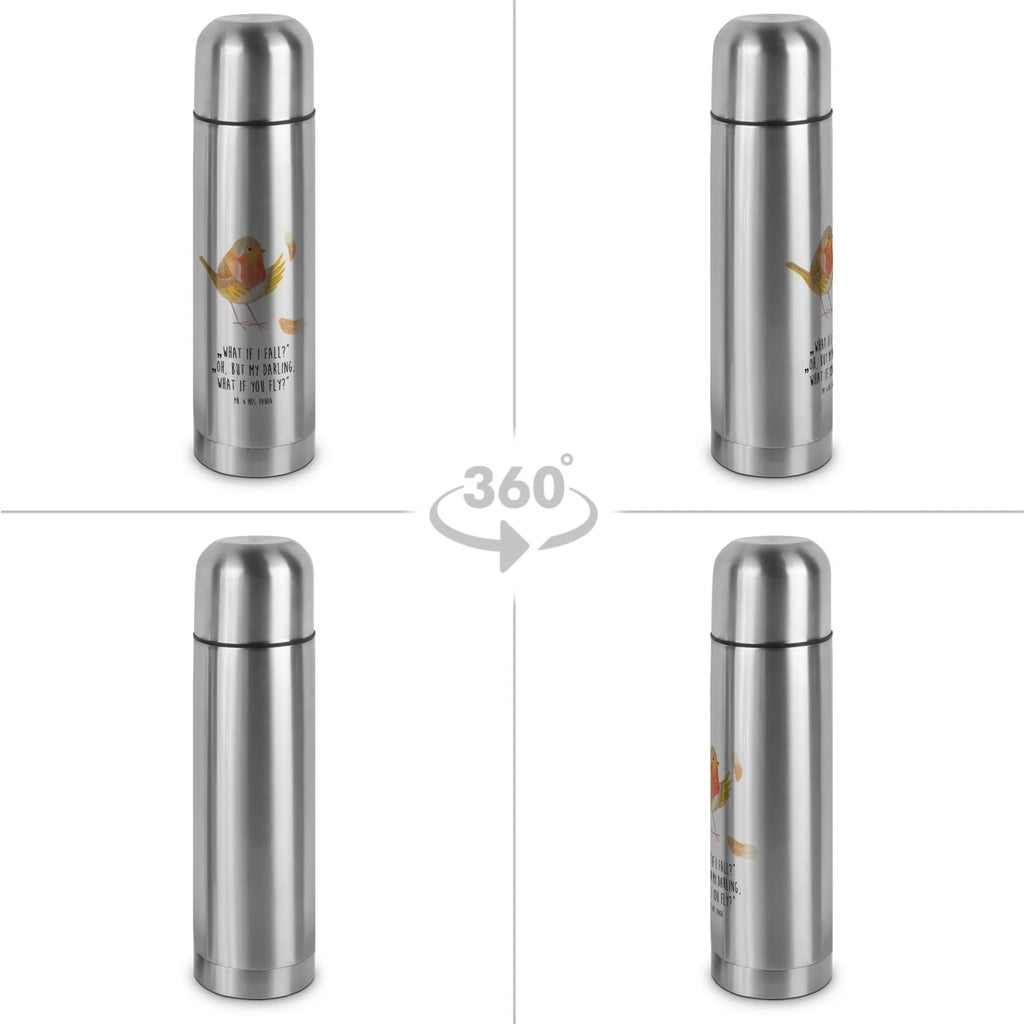 Thermos Flask robin feathers Thermoskanne, Tiermotive, Gute Laune, lustige Sprüche, Tiere, Motivationsbilder, Motivation Sprüche, Vogel, fliegen, What if i fall, Rotkehlchen, Spruch Mut, Spruch Motivation